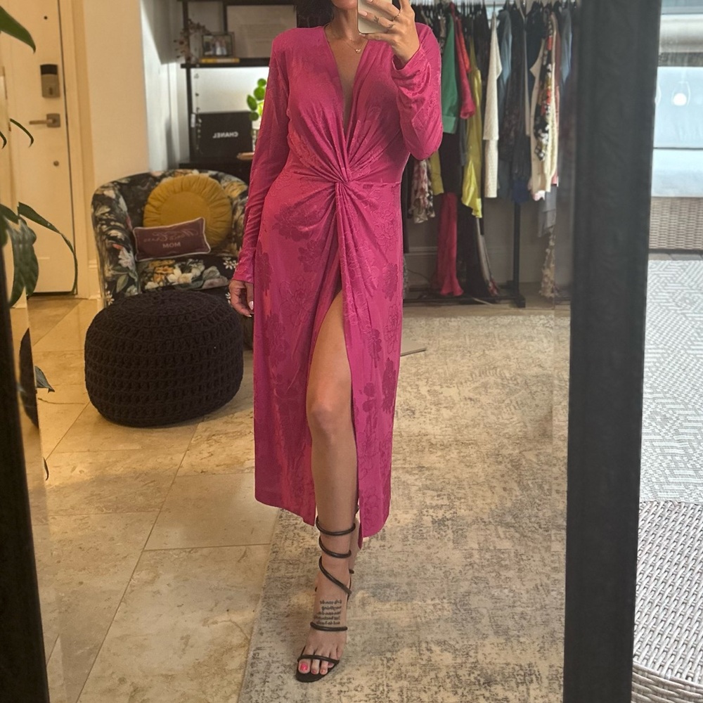Zara Long Sleeve high slit Pink Dress with padded shoulders Size M - Picture 3 of 3